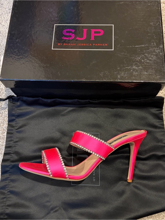 SJP by Sarah Jessica Parker Shoes - SJP by Sarah Jessica Parker Barbie Satin Rhinestone Two-Strap Mule Heels